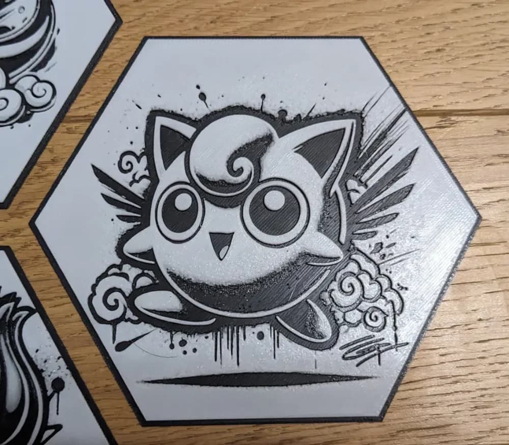 Pokemon Jigglypuff Rondoudou Hueforge Hex Hexagon by Seb3D HueForge model: Pokemon Jigglypuff Rondoudou Hueforge Hex Hexagon by Seb3D