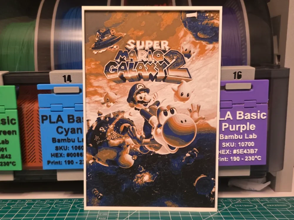 Super Mario Galaxy 2 Poster - Hueforge Art by Lumpy3D HueForge model: Super Mario Galaxy 2 Poster - Hueforge Art by Lumpy3D