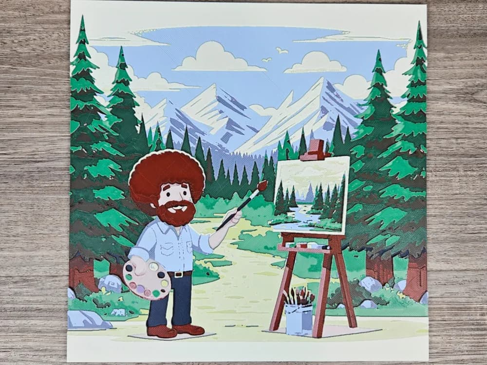 Happy Little Trees with Bob Ross by BusyKikiBee HueForge model: Happy Little Trees with Bob Ross by BusyKikiBee