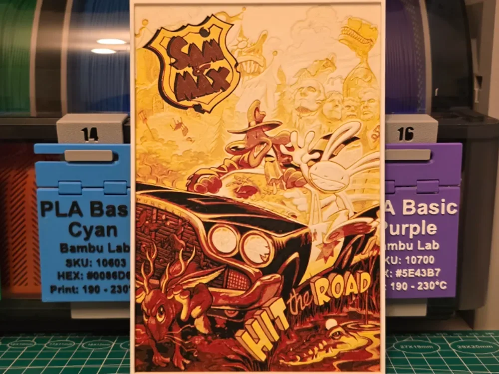Sam & Max Hit the Road Poster - Hueforge Art by Lumpy3D HueForge model: Sam & Max Hit the Road Poster - Hueforge Art by Lumpy3D