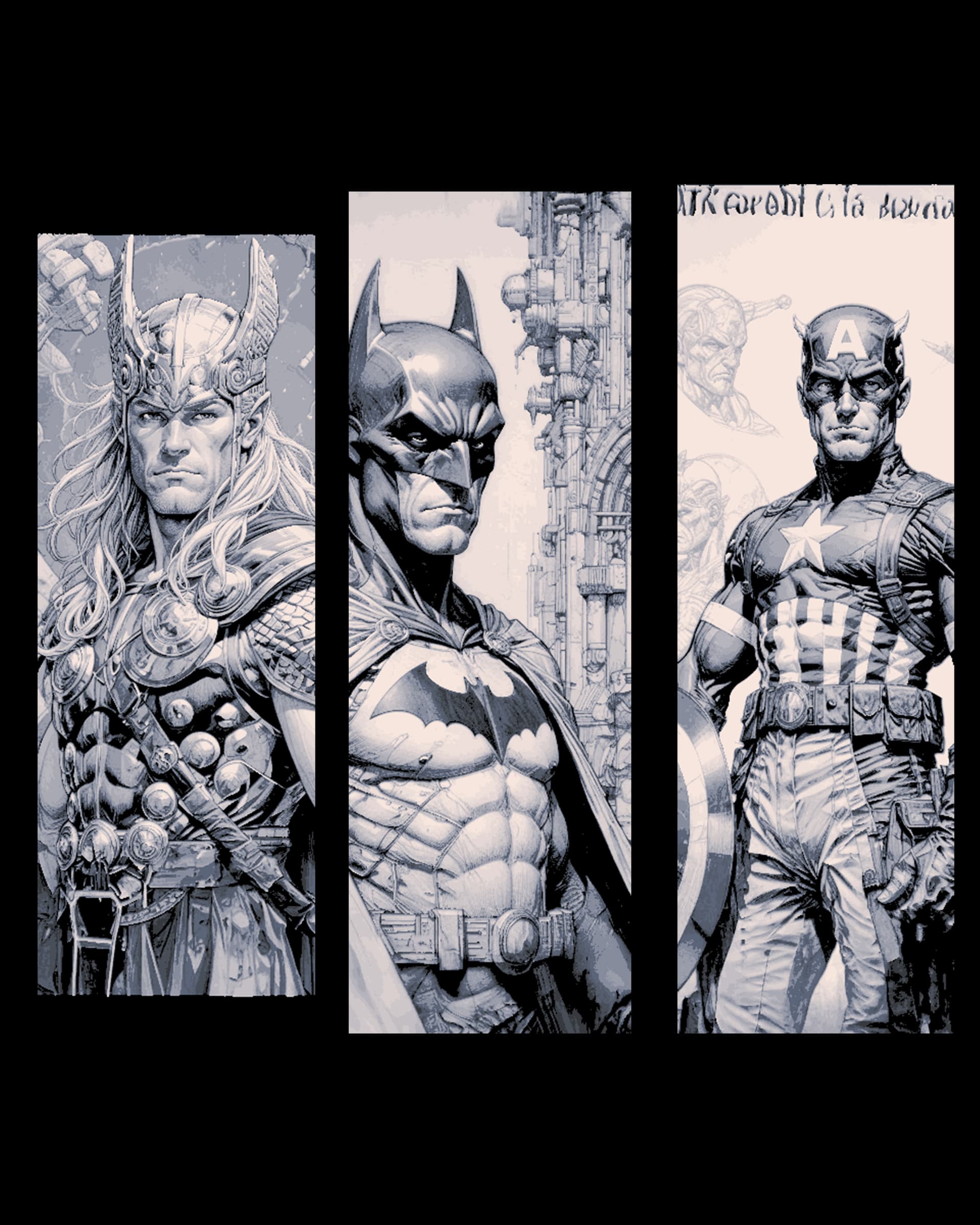 Classic Superhero Sketches - Views of the heroic worlds in Realism - Set of bookmarks Classic Superhero Sketches - Views of the heroic worlds in Realism - Set of bookmarks