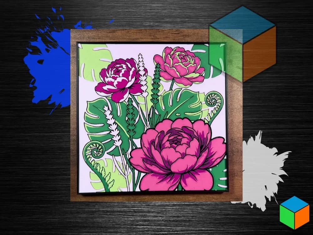 Peony Bloom Panel — Modern Botanical Wall Art by 3D Prints By Vic HueForge model: Peony Bloom Panel — Modern Botanical Wall Art by 3D Prints By Vic
