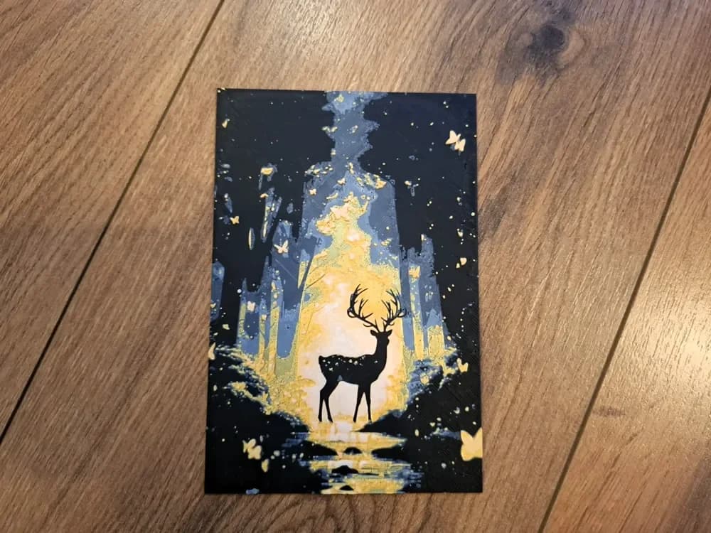 Golden deer in forest 100x150mm hueforge by EternalDesigns3D HueForge model: Golden deer in forest 100x150mm hueforge by EternalDesigns3D