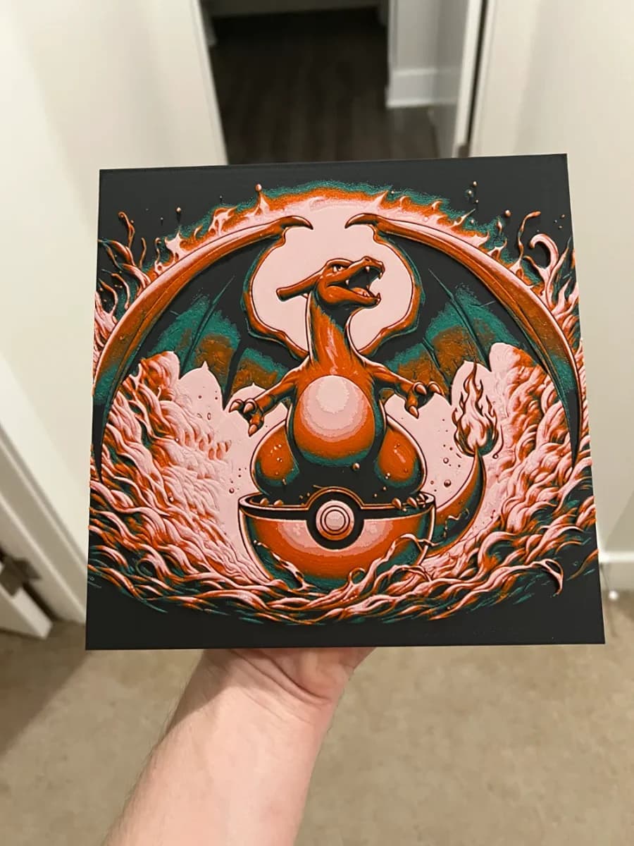 Charizard Releasing from Pokeball by RP47 Designs HueForge model: Charizard Releasing from Pokeball by RP47 Designs