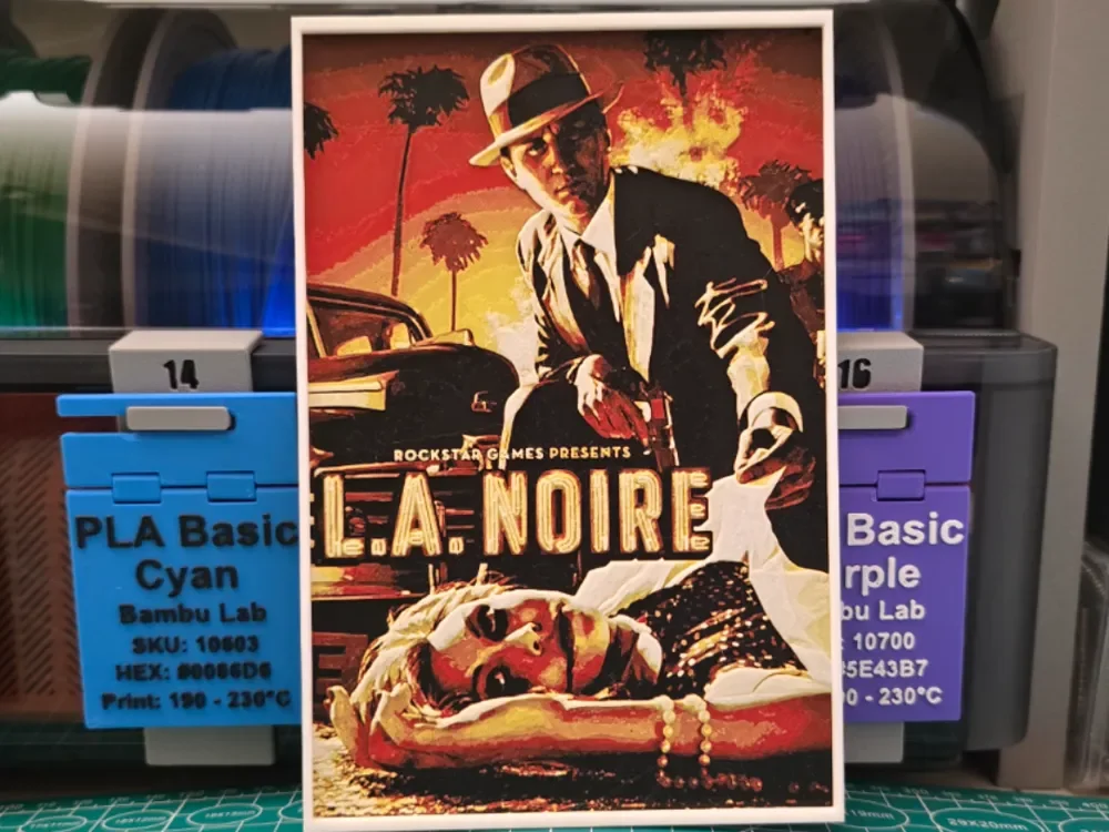 L A Noire Poster – Hueforge Art by Lumpy3D HueForge model: L A Noire Poster – Hueforge Art by Lumpy3D