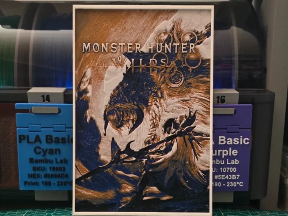 Monster Hunter Wilds Poster V2 - Hueforge Art by Lumpy3D HueForge model: Monster Hunter Wilds Poster V2 - Hueforge Art by Lumpy3D