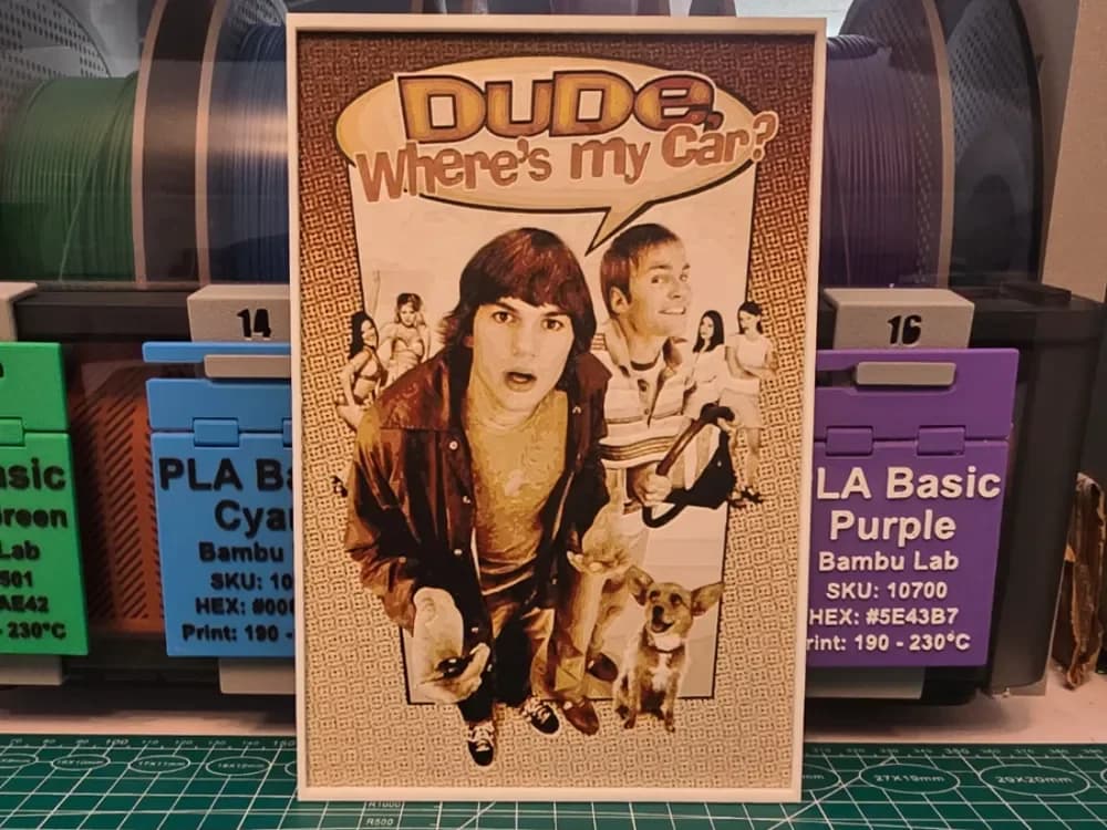 Dude, Where's My Car? Movie Poster - Hueforge Art by Lumpy3D HueForge model: Dude, Where's My Car? Movie Poster - Hueforge Art by Lumpy3D
