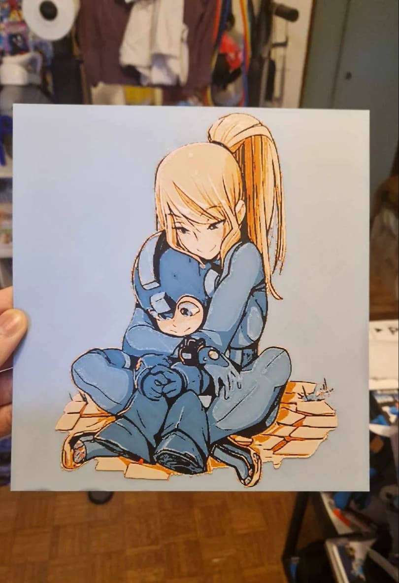 Megaman and Samus hugging Hueforge by Dakiren HueForge model: Megaman and Samus hugging Hueforge by Dakiren