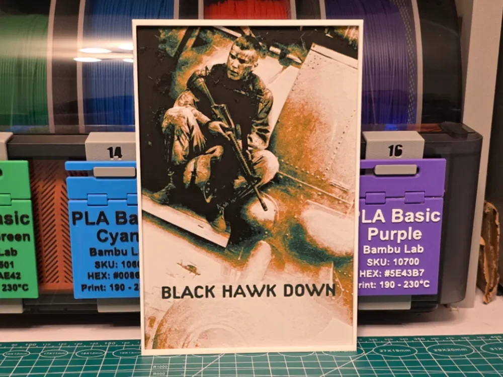 Black Hawk Down Movie Poster - Hueforge Art by Lumpy3D HueForge model: Black Hawk Down Movie Poster - Hueforge Art by Lumpy3D