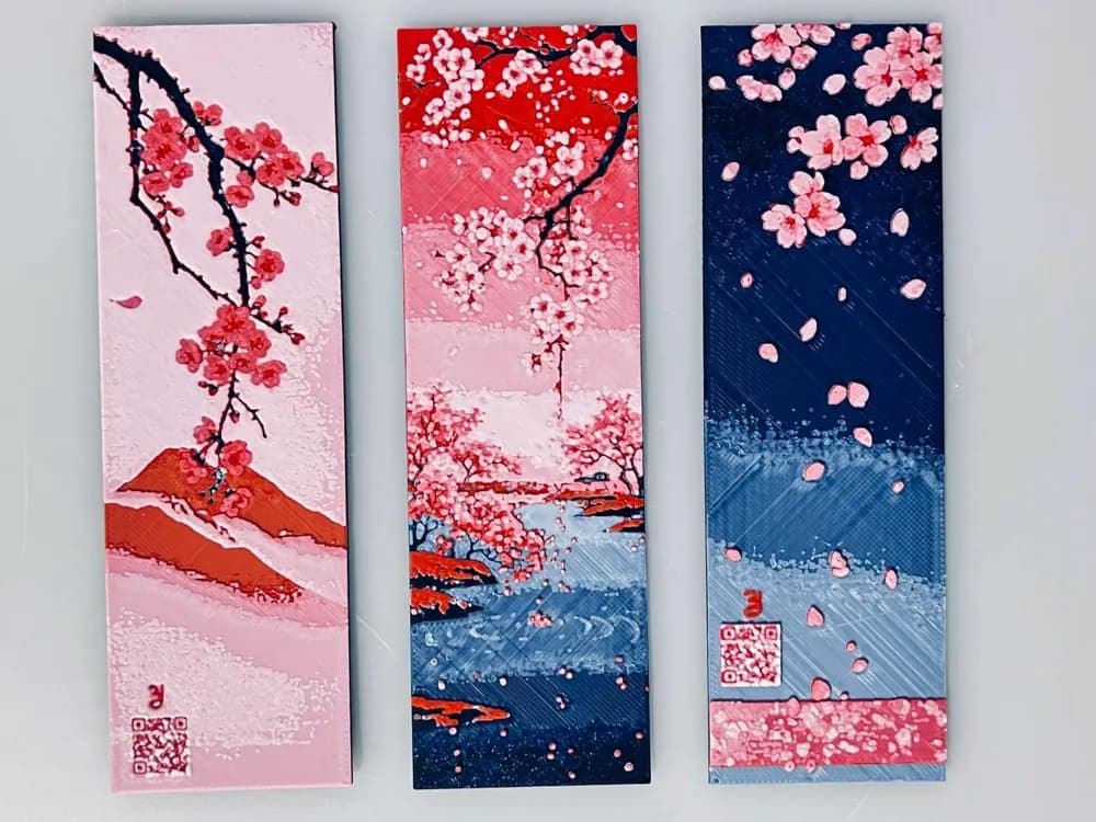 Bookmark Set: Cherry Blossoms Traditional by 3djd HueForge model: Bookmark Set: Cherry Blossoms Traditional by 3djd