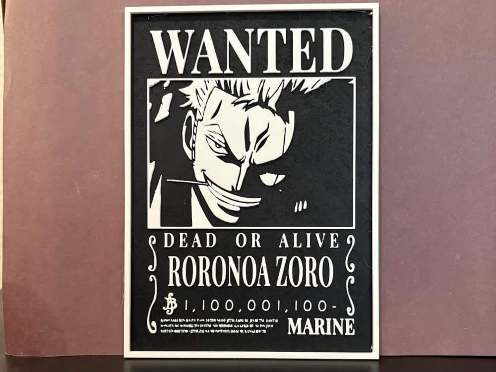 Roronoa Zoro Wanted Poster - One Piece Hueforge by Estiv HueForge model: Roronoa Zoro Wanted Poster - One Piece Hueforge by Estiv