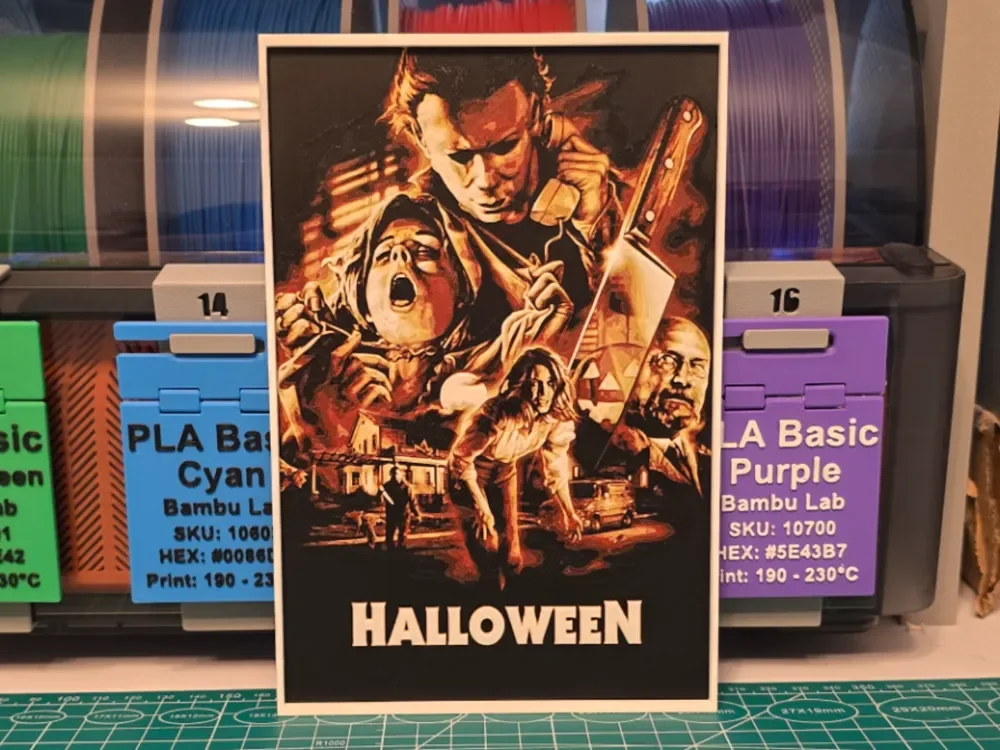 Halloween Movie Poster V2 - Hueforge Art by Lumpy3D HueForge model: Halloween Movie Poster V2 - Hueforge Art by Lumpy3D