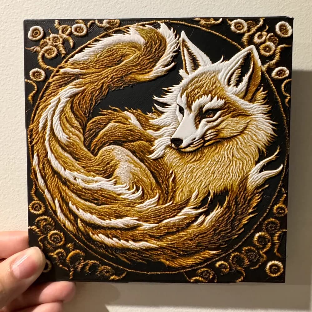HueForge model: 'Embroidered' Fox - HueForge Print by cyanidesugar