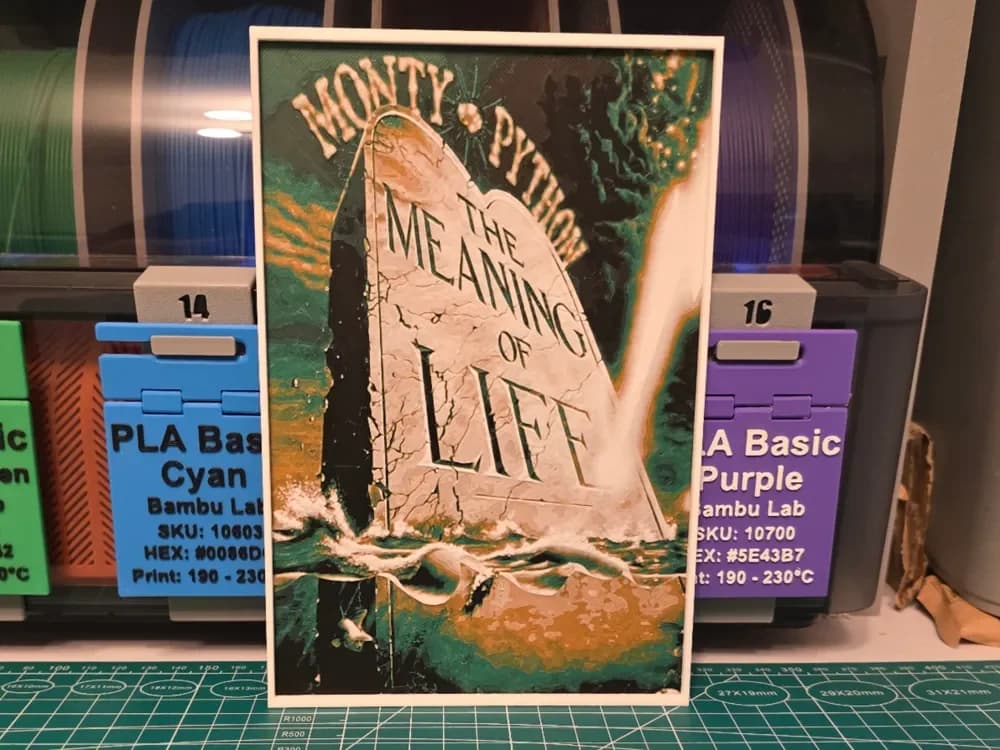 Monty Python's The Meaning of Life - Hueforge Art by Lumpy3D HueForge model: Monty Python's The Meaning of Life - Hueforge Art by Lumpy3D