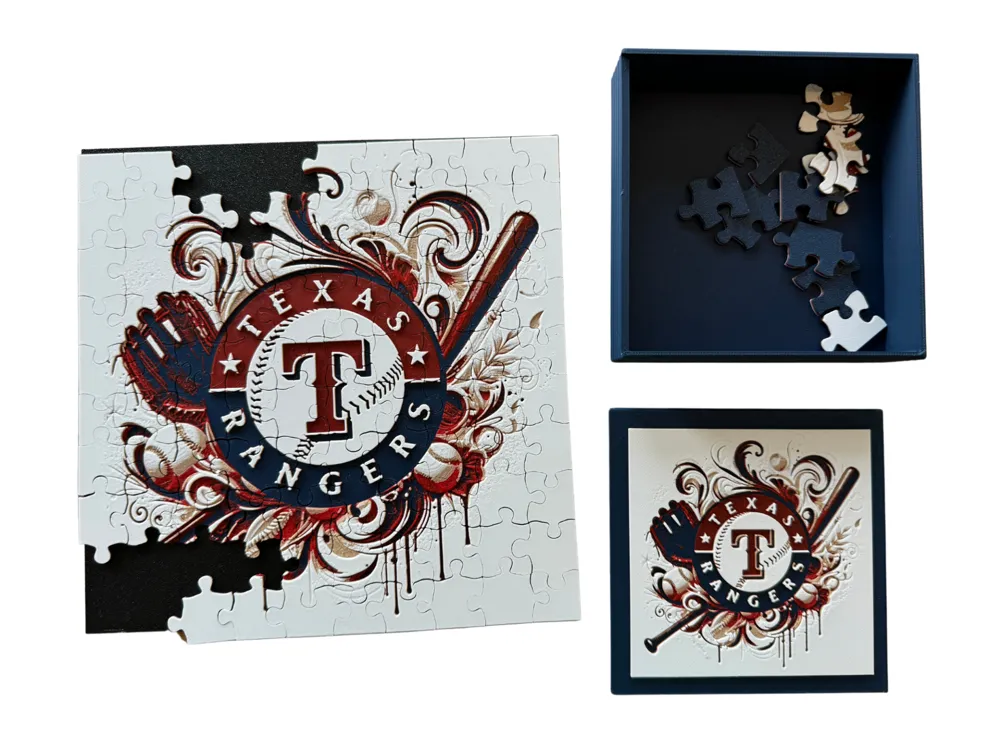Texas Rangers - Puzzle & Lid by Canadian Gamer HueForge model: Texas Rangers - Puzzle & Lid by Canadian Gamer