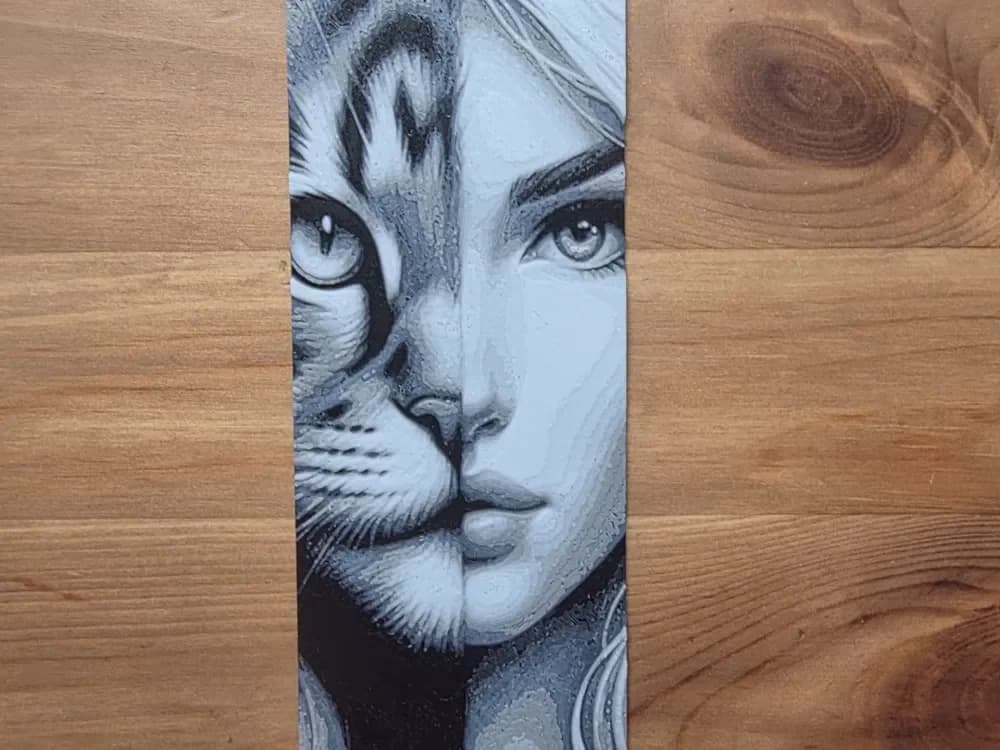 Half Cat Half Girl Bookmark by Morganja HueForge model: Half Cat Half Girl Bookmark by Morganja