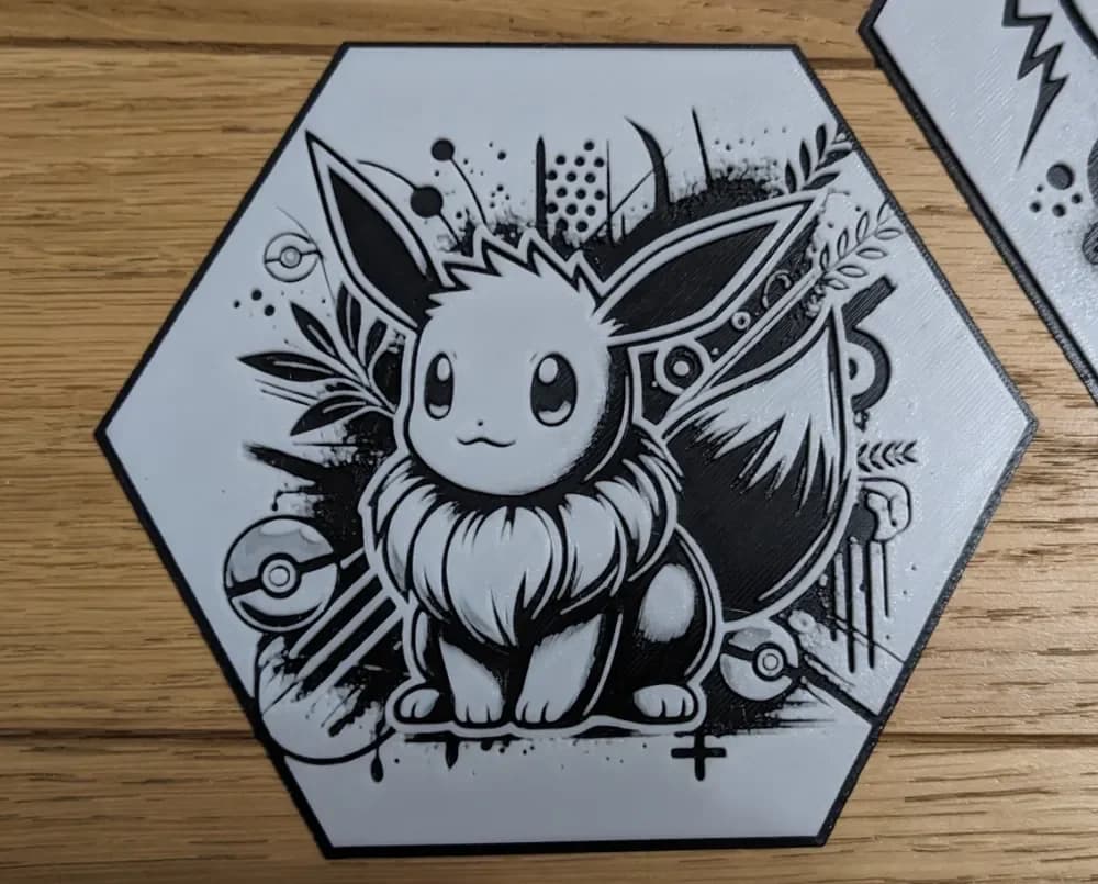 Pokemon Eevee Evoli Hueforge Hex Hexagon by Seb3D HueForge model: Pokemon Eevee Evoli Hueforge Hex Hexagon by Seb3D