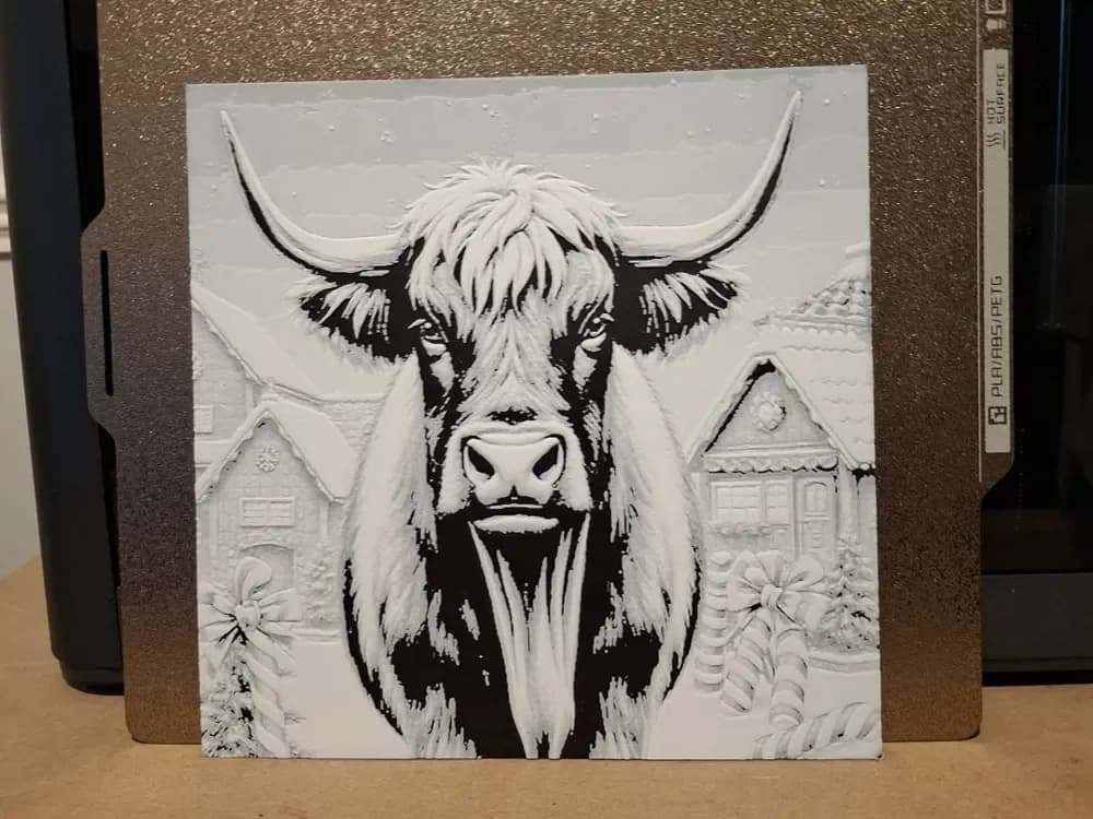 Highland Cow Candycane Village 2 colour - hueforge Highland Cow Candycane Village 2 colour - hueforge