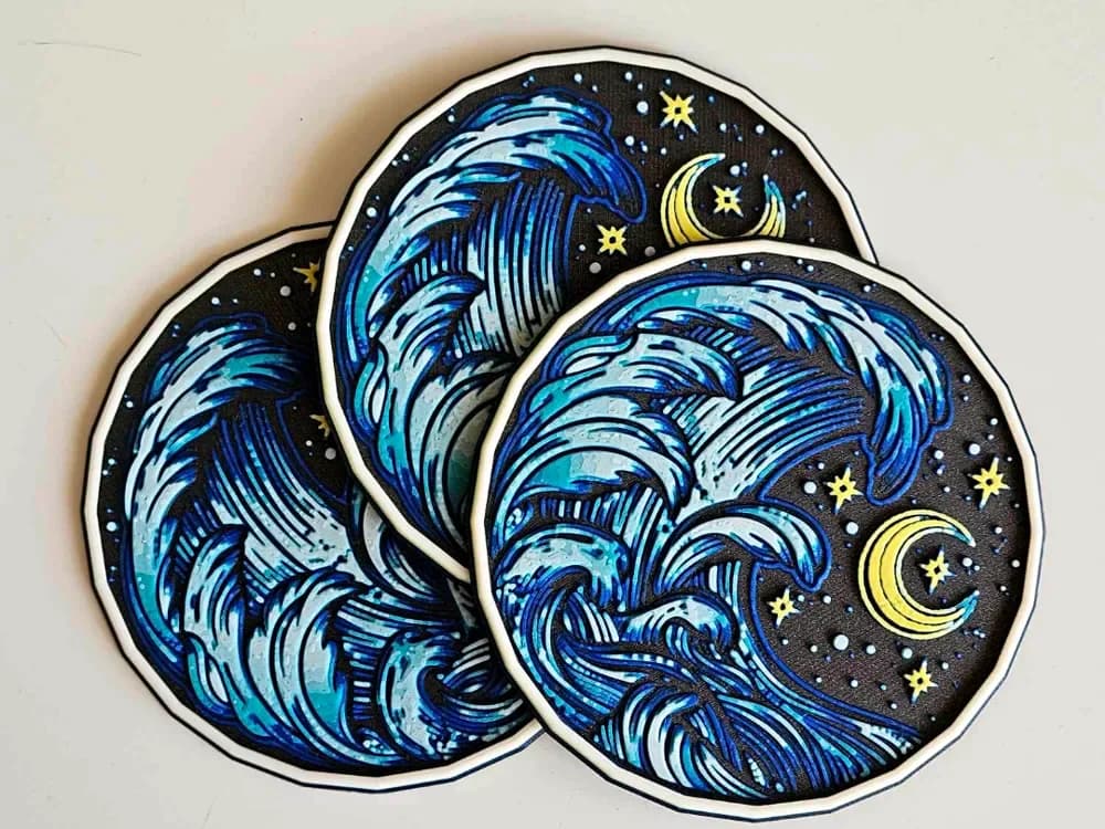 "Moonlit Tide" - Coasters Set by C3D HueForge model: "Moonlit Tide" - Coasters Set by C3D