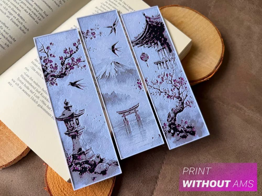 Cherry Blossom Tree 3-Piece Set - Triptych Bookmarks by Loupes HueForge model: Cherry Blossom Tree 3-Piece Set - Triptych Bookmarks by Loupes