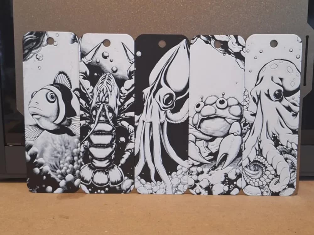 Set of 5 Marine Life Bookmarks - 2 COLOURS by 3dGlow HueForge model: Set of 5 Marine Life Bookmarks - 2 COLOURS by 3dGlow