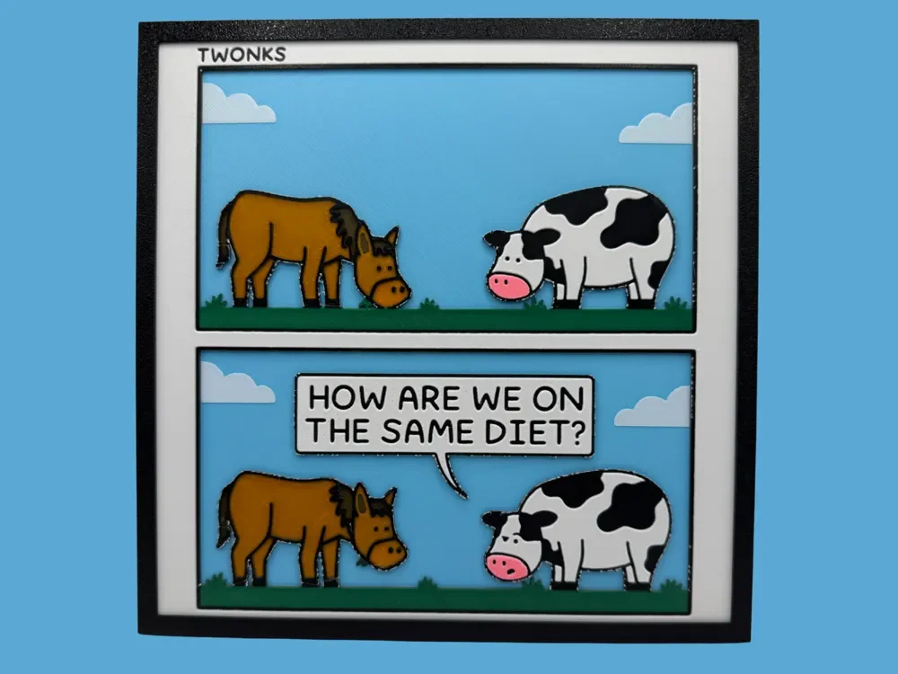 Cow and Horse Cartoon - Twonks by Canadian Gamer HueForge model: Cow and Horse Cartoon - Twonks by Canadian Gamer