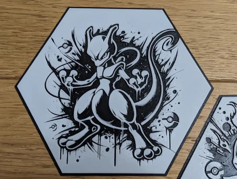 Pokemon Mewtwo Hueforge Hex Hexagon by Seb3D HueForge model: Pokemon Mewtwo Hueforge Hex Hexagon by Seb3D