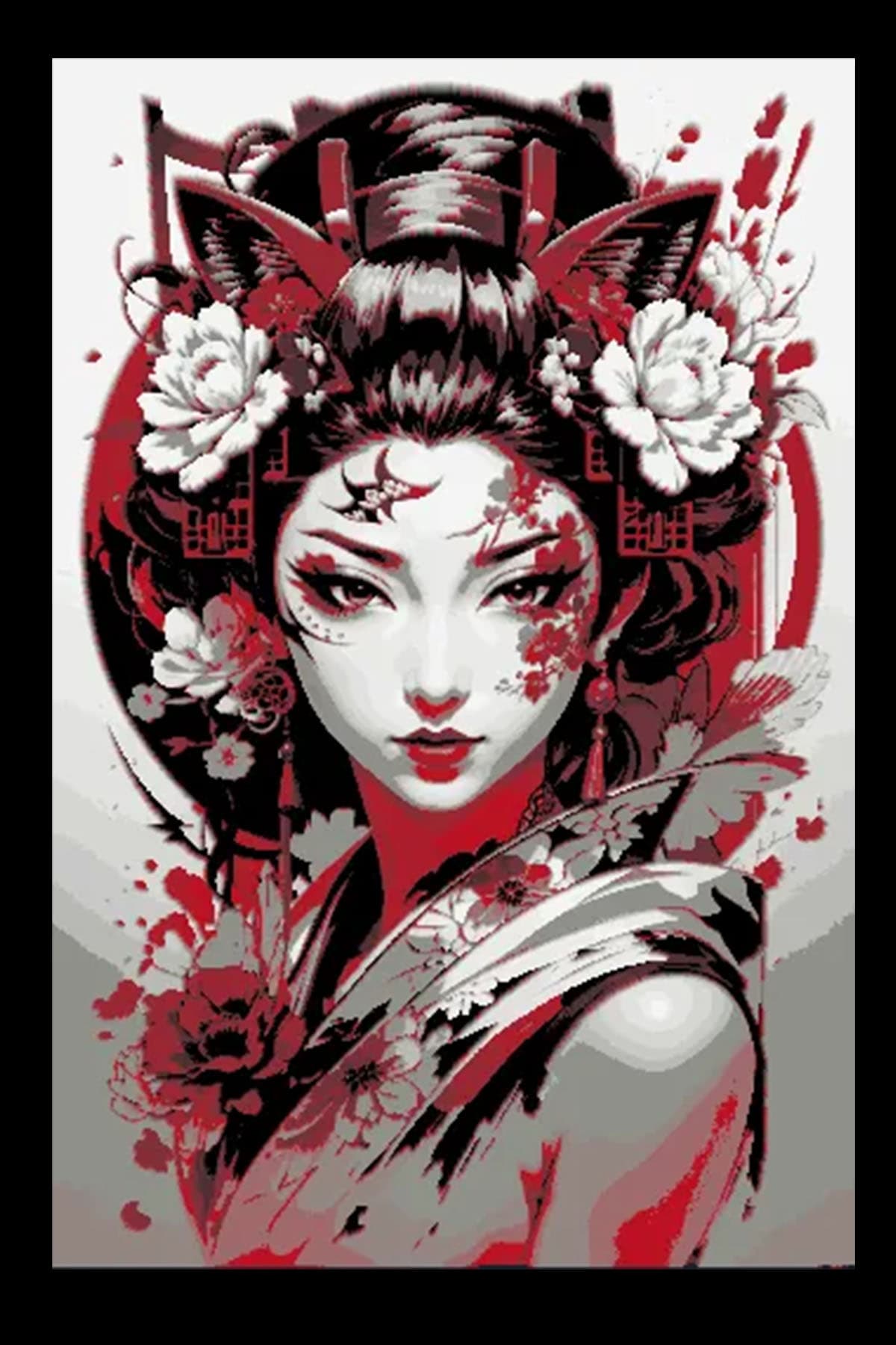 Modern depiction of a Geisha in traditional Red and Black Ink Modern depiction of a Geisha in traditional Red and Black Ink
