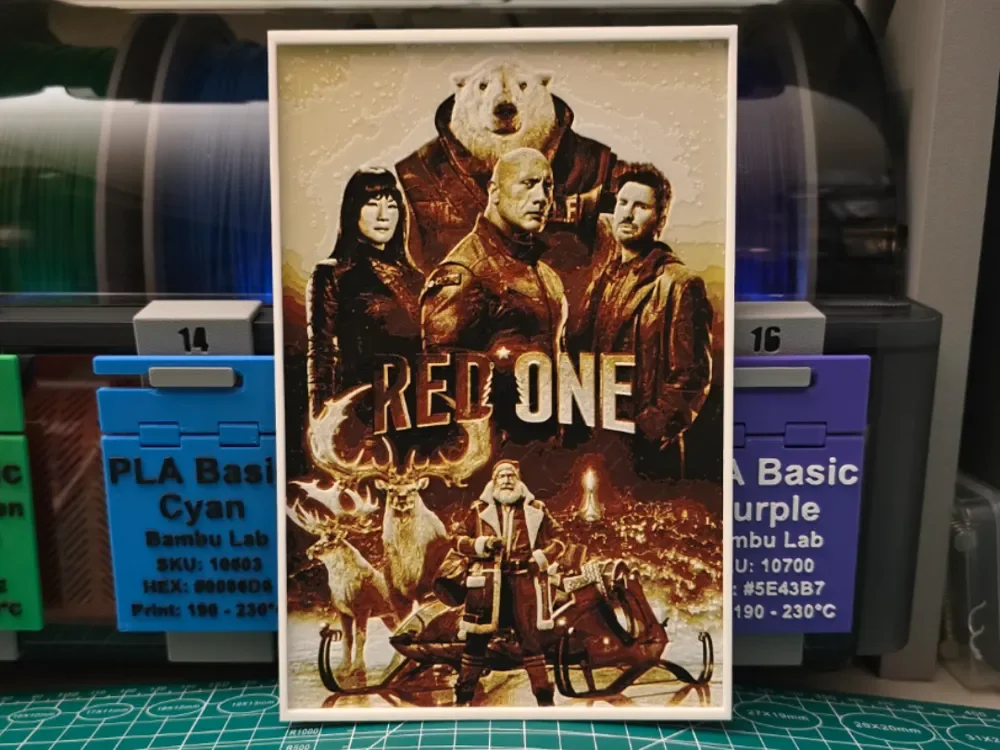 Red One Movie Poster - Hueforge Art by Lumpy3D HueForge model: Red One Movie Poster - Hueforge Art by Lumpy3D