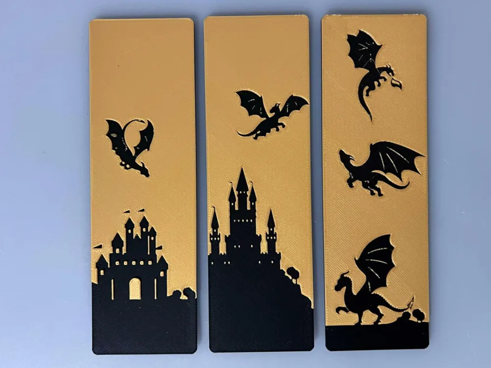 Dragons and Castles - Bookmark Set by 3djd HueForge model: Dragons and Castles - Bookmark Set by 3djd