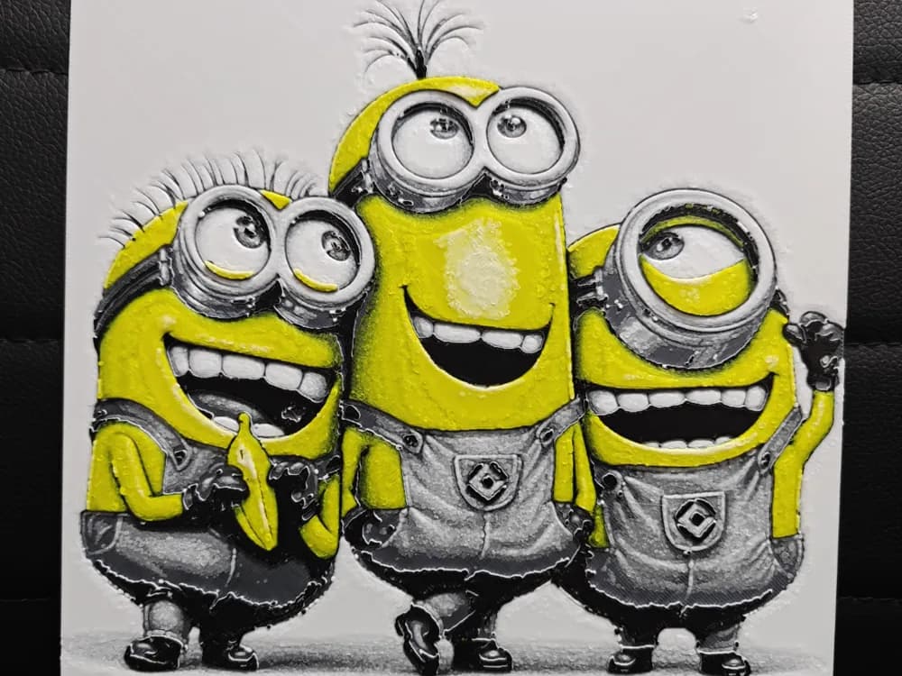 HueForge model: Happy Minions trio by TheHueforgeLady