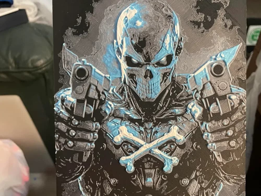 CyborgSkull with Handguns by Advancedtechworldwide HueForge model: CyborgSkull with Handguns by Advancedtechworldwide