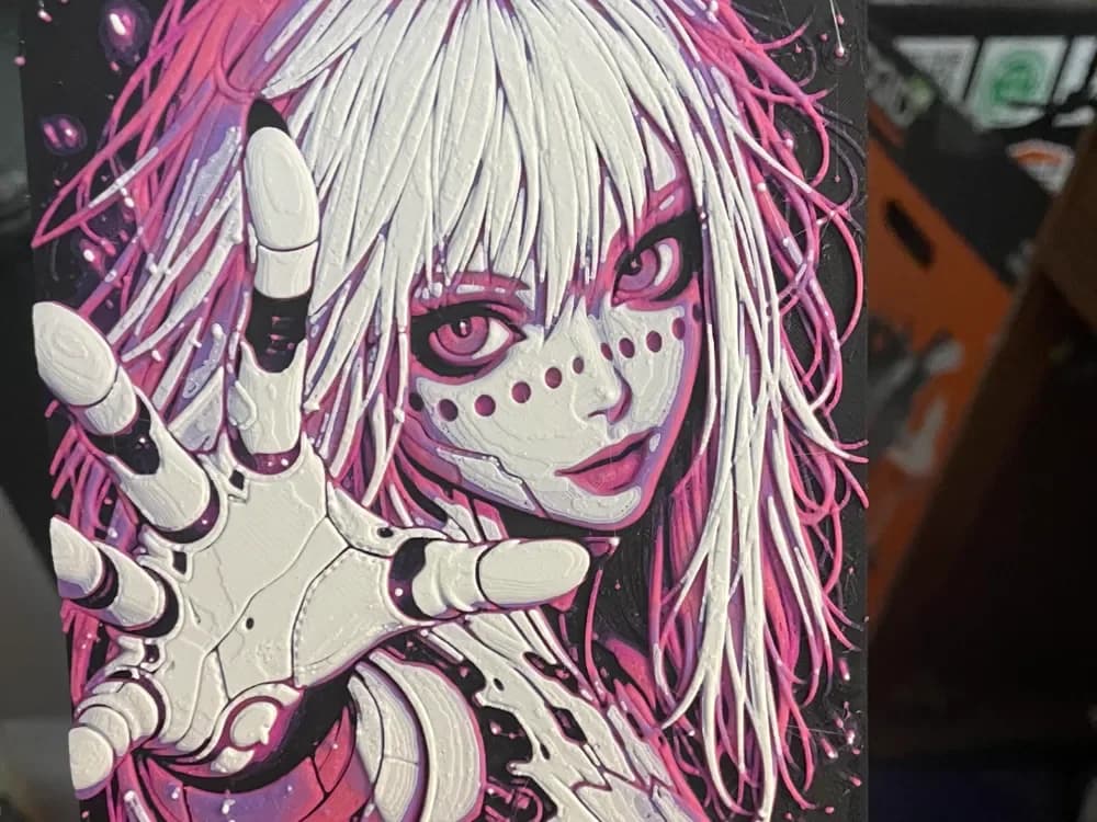 Cyborg Woman Reaching for you Hueforge by Advancedtechworldwide HueForge model: Cyborg Woman Reaching for you Hueforge by Advancedtechworldwide