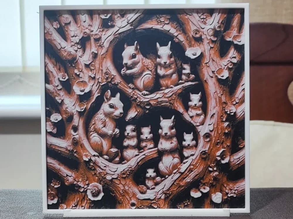 Wood Carving Squirrels - HueForge 3 Color by BoDad HueForge model: Wood Carving Squirrels - HueForge 3 Color by BoDad