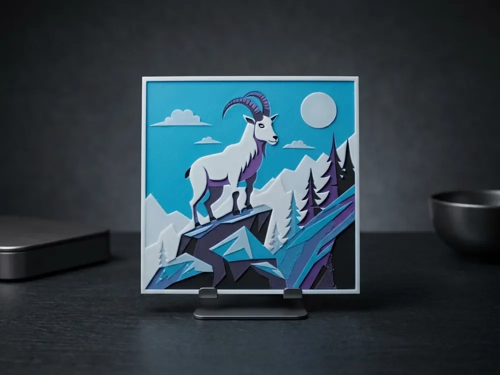 Retro Mountain Goat - Hueforge / 2D Art by LED HueForge model: Retro Mountain Goat - Hueforge / 2D Art by LED