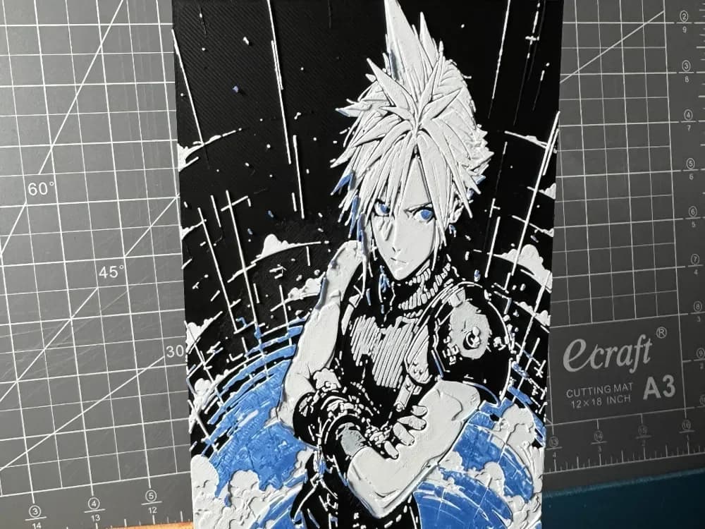 Hueforge of Cloud Strife From Final Fantasy by SBC Creations HueForge model: Hueforge of Cloud Strife From Final Fantasy by SBC Creations