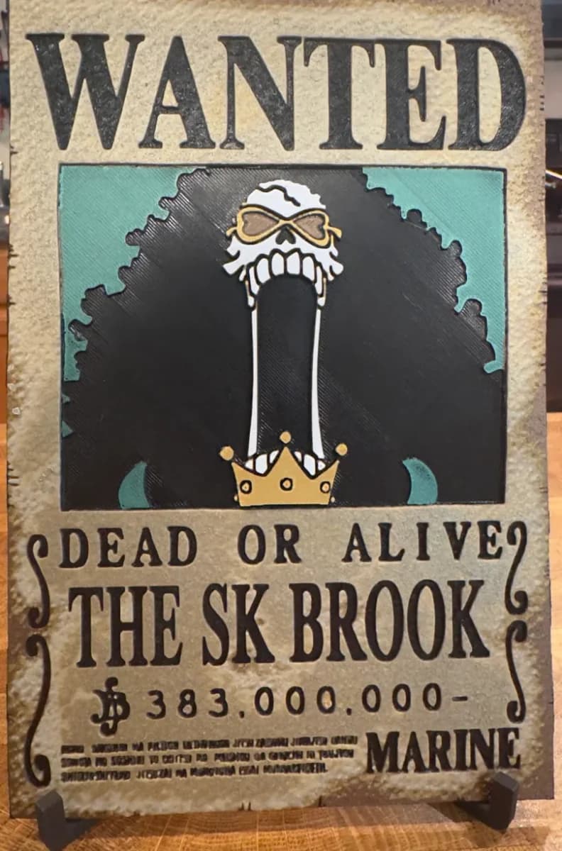 One Piece - The SK Brook Wanted Poster by Pretty Okay Prints HueForge model: One Piece - The SK Brook Wanted Poster by Pretty Okay Prints