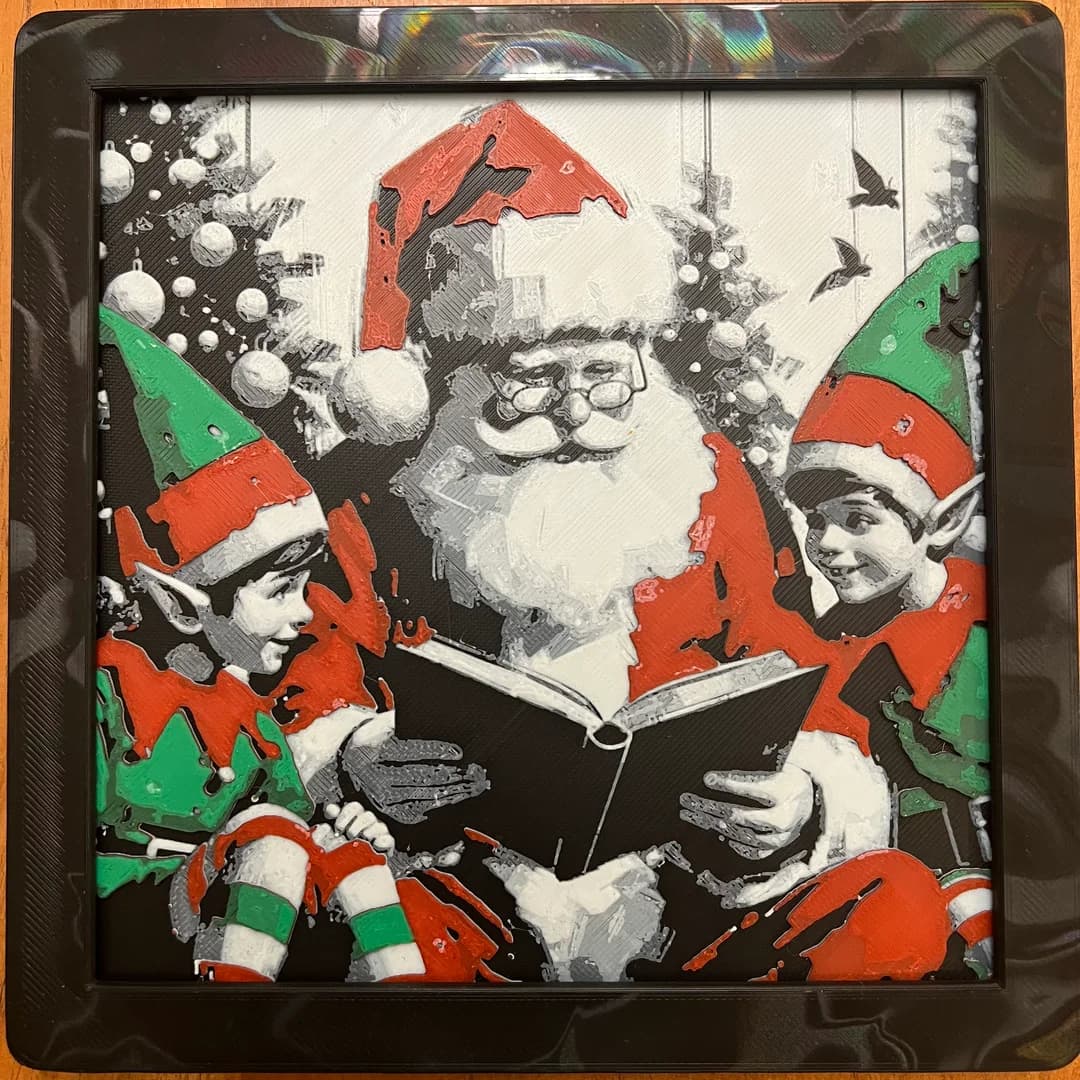 Santa Claus Reading to Elves by JustBe 3D Printing HueForge model: Santa Claus Reading to Elves by JustBe 3D Printing
