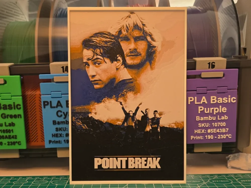Point Break Movie Poster - Hueforge Art by Lumpy3D HueForge model: Point Break Movie Poster - Hueforge Art by Lumpy3D