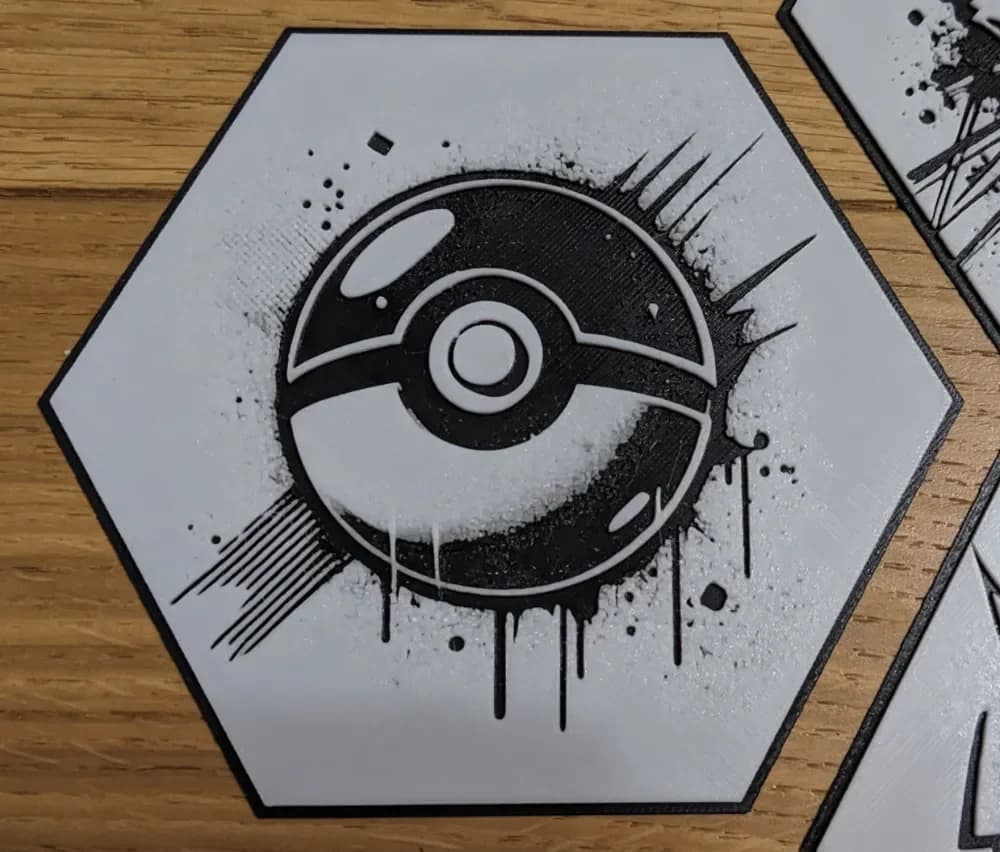 Pokémon Pokeball Hueforge Hex Hexagon by Seb3D HueForge model: Pokémon Pokeball Hueforge Hex Hexagon by Seb3D