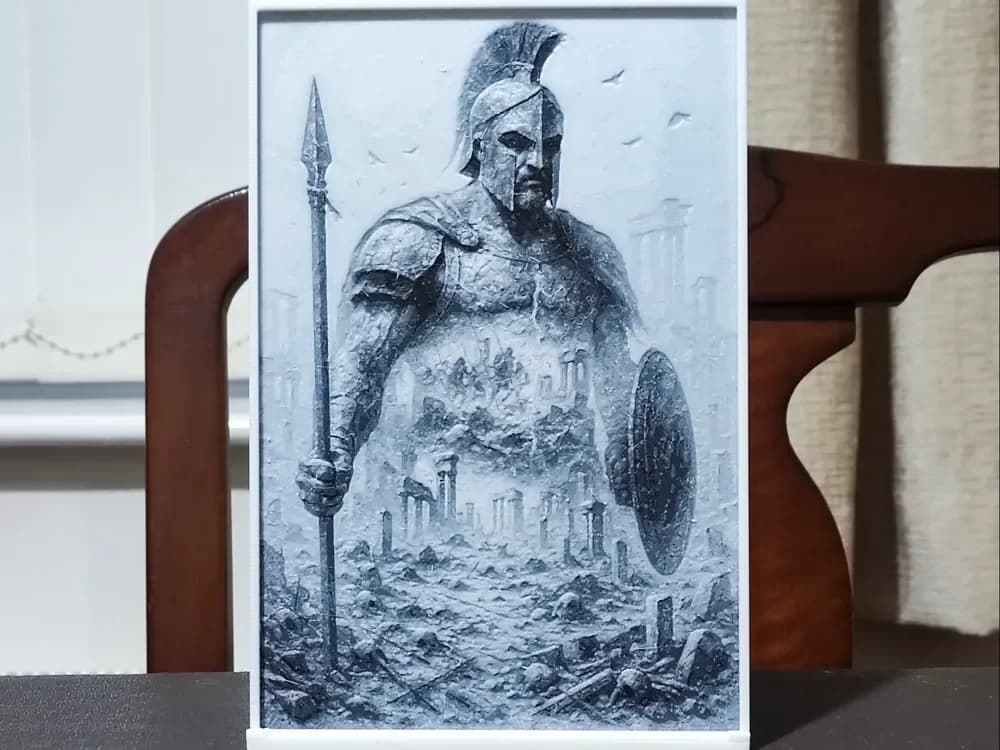 HueForge model: Double Exposure Spartan - HueForge 2 Color by BoDad