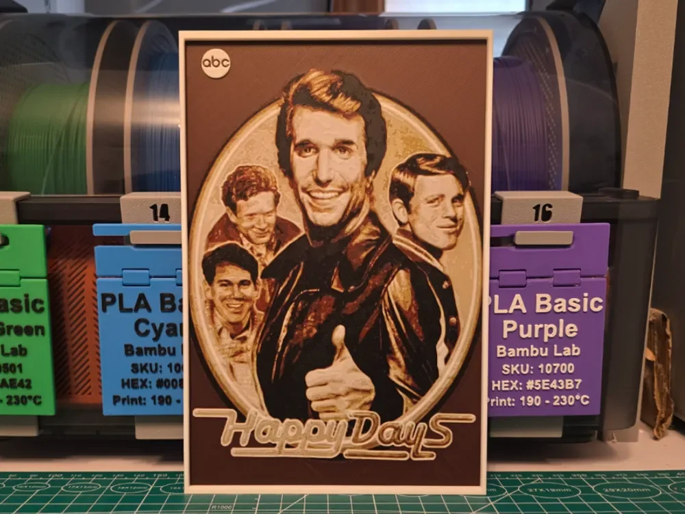 Happy Days Poster - Hueforge Art by Lumpy3D HueForge model: Happy Days Poster - Hueforge Art by Lumpy3D