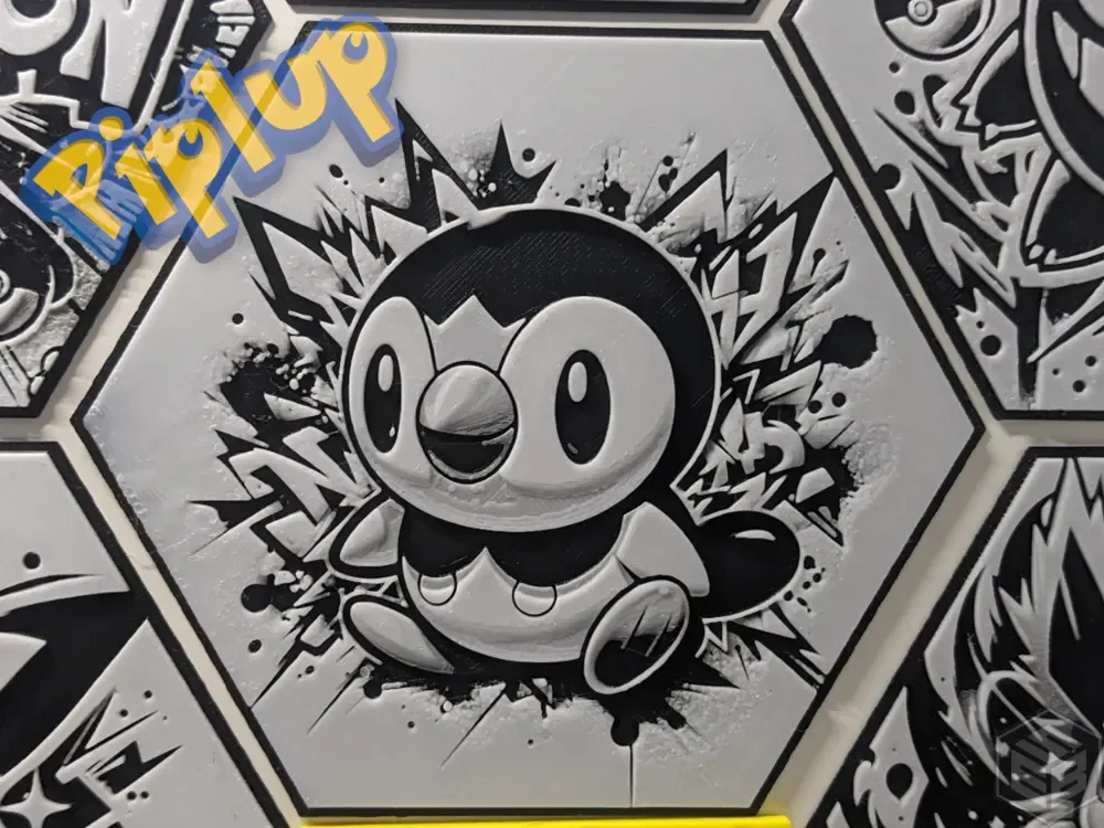 Pokemon Piplup Hueforge Hex Hexagon by Seb3D HueForge model: Pokemon Piplup Hueforge Hex Hexagon by Seb3D