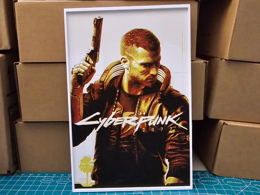 Cyberpunk 2077 Poster - Hueforge art by Lumpy3D HueForge model: Cyberpunk 2077 Poster - Hueforge art by Lumpy3D