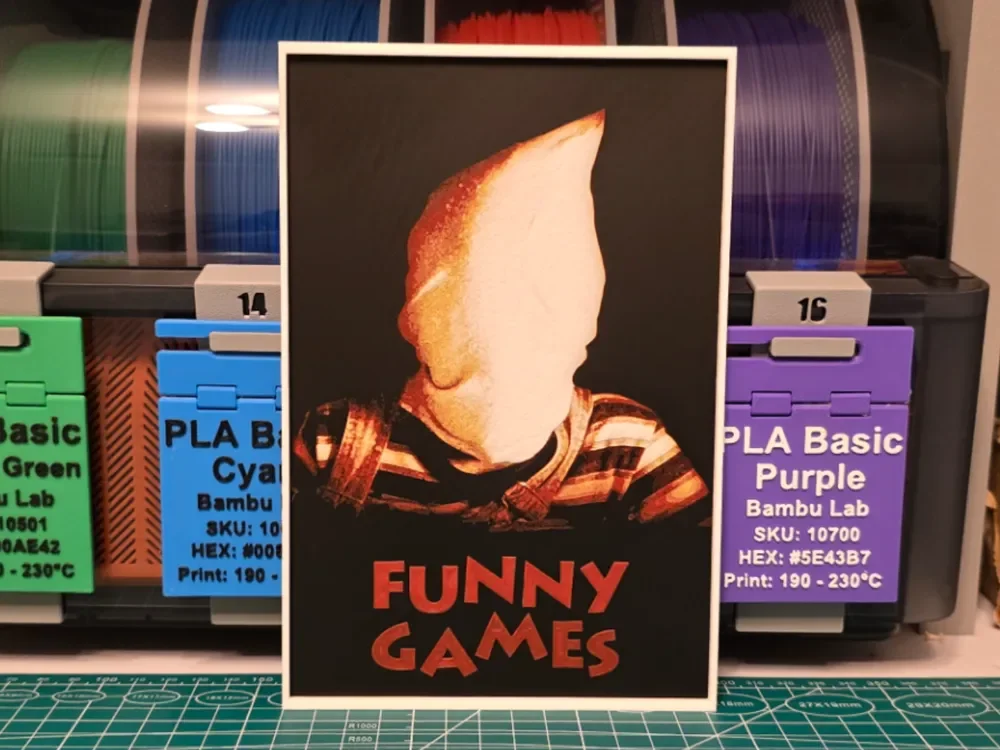 Funny Games Movie Poster - Hueforge Art by Lumpy3D HueForge model: Funny Games Movie Poster - Hueforge Art by Lumpy3D