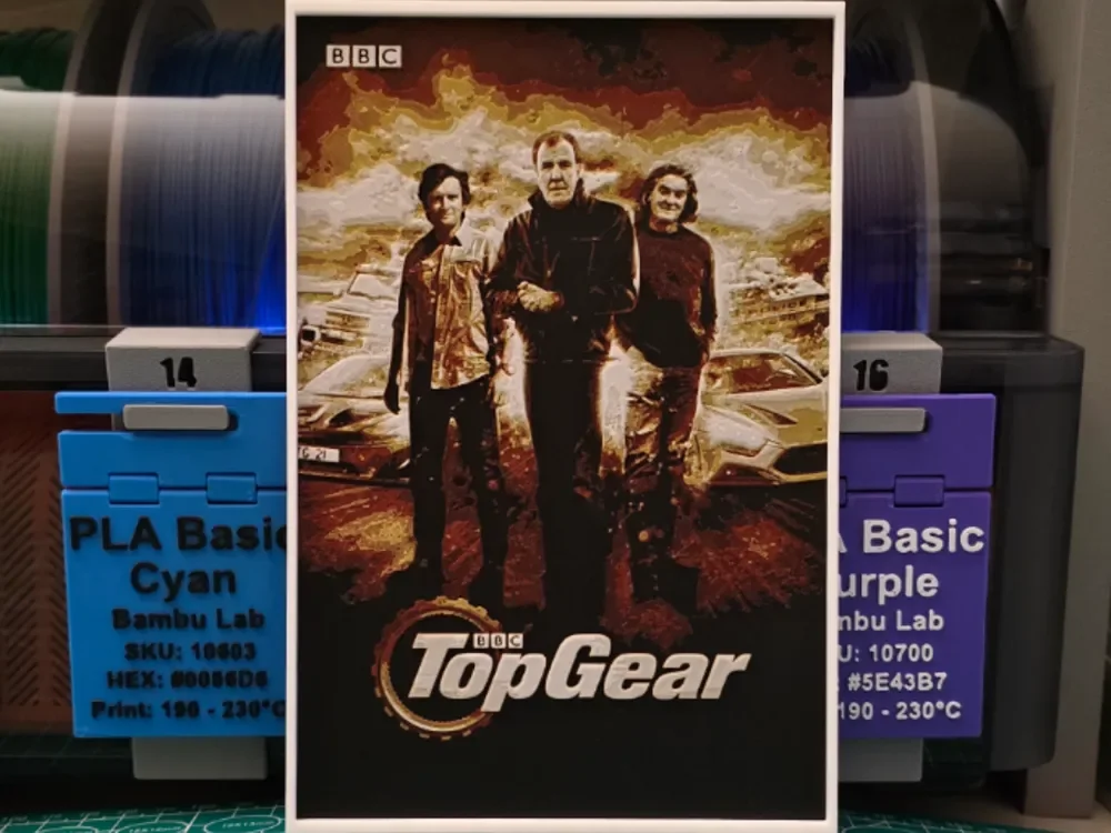 Top Gear Poster - Hueforge Art by Lumpy3D HueForge model: Top Gear Poster - Hueforge Art by Lumpy3D