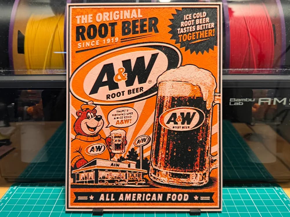 A&W Root Beer Poster HueForge by liv_3d HueForge model: A&W Root Beer Poster HueForge by liv_3d