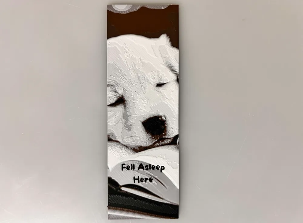HueForge model: Bookmark - Fell Asleep Here Dog/Puppy by 3djd