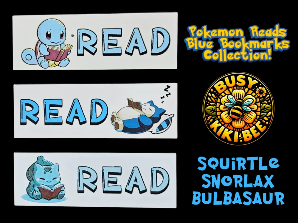 Pokemon Reads Bookmarks - Blue Collection by BusyKikiBee HueForge model: Pokemon Reads Bookmarks - Blue Collection by BusyKikiBee