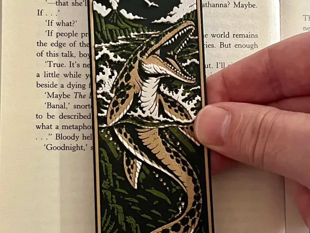 Mosasaurus Bookmark by HexarHaus HueForge model: Mosasaurus Bookmark by HexarHaus